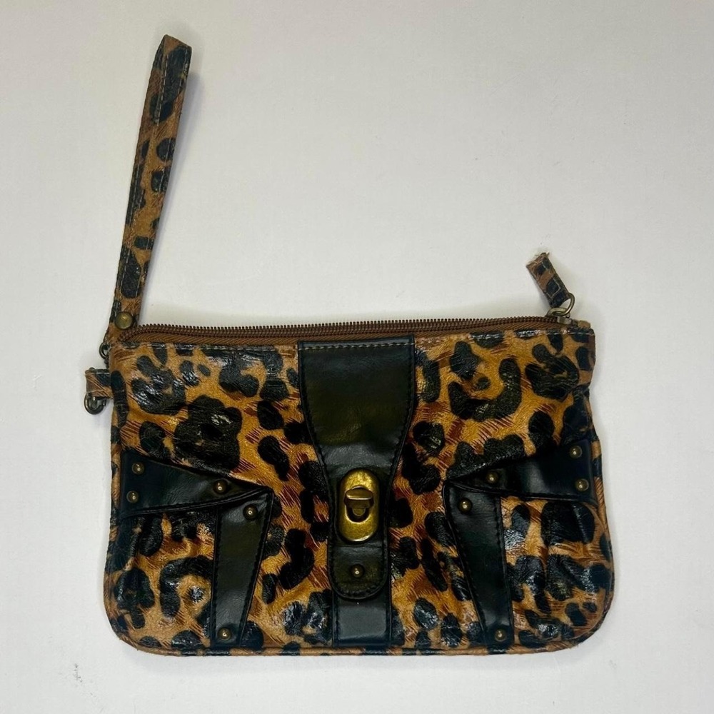 LuLu NYC Leopard Print Wristlet Clutch Women Small Brown Black Excellent